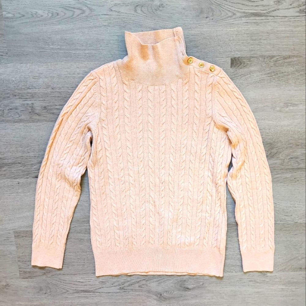 Talbots Women's Button Detail Long Sleeve Pullover Turtleneck Sweater Medium M